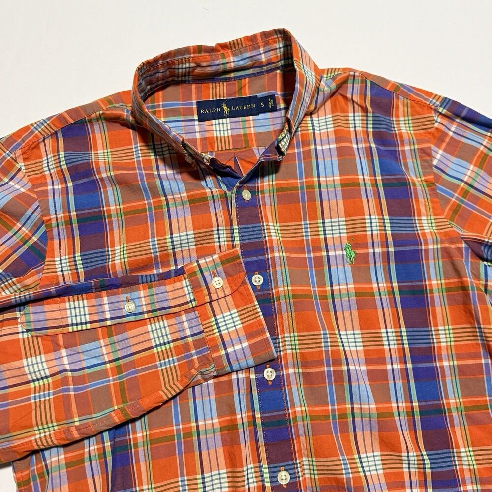 Ralph Lauren Men’s Small Orange Plaid Button Down Preppy Long Sleeve Pony Logo